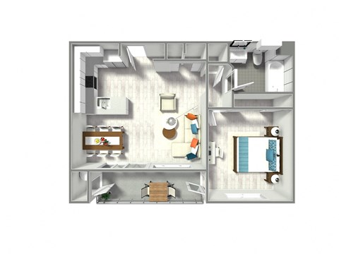 Floor plan for 1 bed, 1 bath, 650 sqft